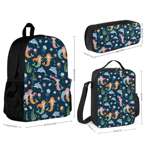 AMRANDOM Backpack Bookbag Set with Lunch Box Case Mermaid Backpack Casual Daypacks2