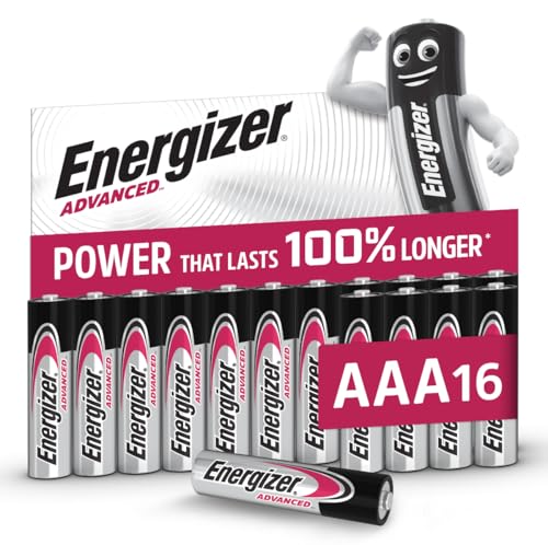 Energizer Advanced - AAA Batteries (16 Pack) - Triple A Battery 1.5V - Up To 100% Longer Lasting - Ideal for High-Drain Devices - 0% Plastic Packaging - 10 Year Shelf Life [Amazon Exclusive]