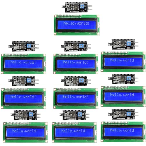 Image of 10 Packs I2C LCD Screen 1602 16x2 Character Display Module, 5V Serial Interface with Blue Backlight for DIY Electronics Projects