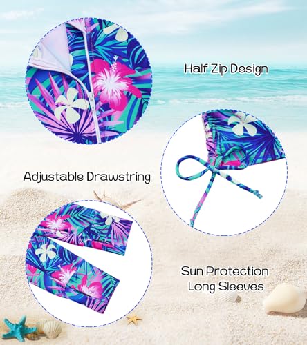 Image of Vogseek 3-12T Girls Rash Guard 2 Pieces Bathing Suit Long Sleeve Swimsuit Swimming Skirt with Shorts Swimwear