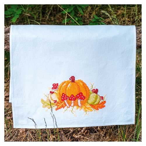 Kit point de croix pré-imprimé citrouille broderie torchon DIY 46x71 cm