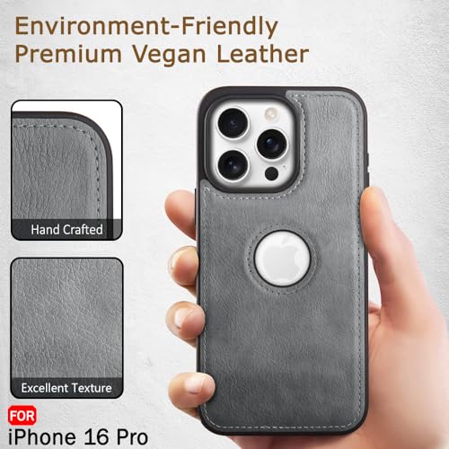 Image of TheGiftKart Genuine Leather Finish Back Cover Case for iPhone 16 Pro | Shockproof Design | Raised Edges for Camera & Screen Protection | Stunning Minimalist Design Back Cover for iPhone 16 Pro (Grey)