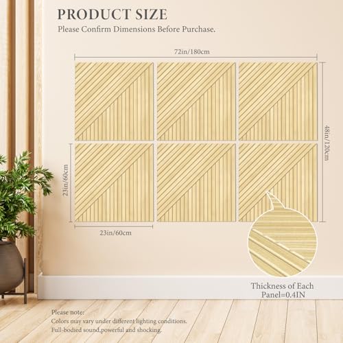 Image of JBER Wood-Pattern Acoustic Panels 23.6 inch x 23.6 inch, 6 Pack, Ash