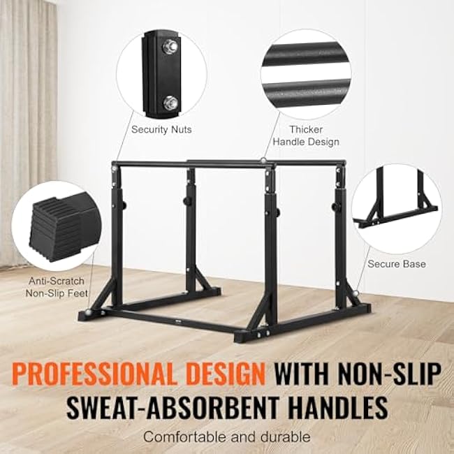 VEVOR Dip Bar, 800 lbs Capacity, Heave Duty Dip Stand Station with Adjustable Height, Fitness Workout Dip Bar Station Stabilizer Parallette Push Up Stand, Parallel Bars for Strength Training Home Gym