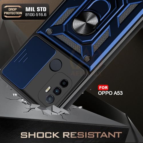 Image of Armor Bumper Back Cover Case for Oppo A53 Rotating Camera Cover, Ring Holder & Kickstand | Heavy Duty & 360 Degree Protection Oppo A53 5G Back Cover (Blue).