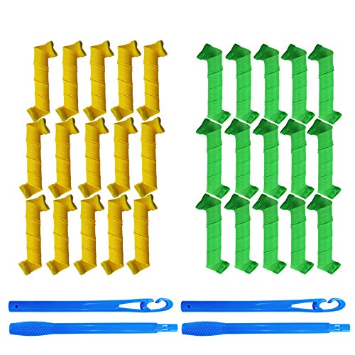 30PCS Heatless Hair Curlers No Heat Magic Long Spiral Curls Formers for Natural Hair Extra Large Ribbon Diy Big Barrel Curlers Short Medium Length Hair Spiral with Styling Hook 11.8 Inch