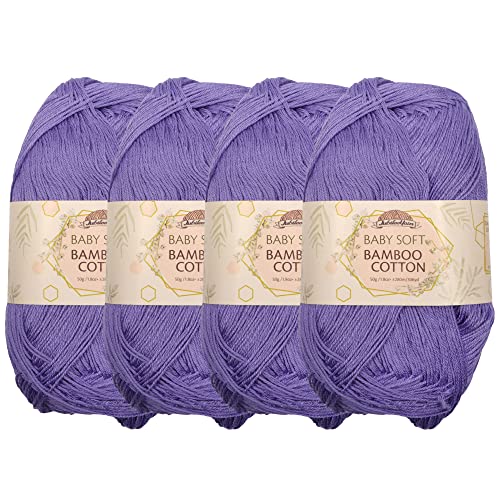 JubileeYarn Baby Soft Bamboo Cotton Yarn - 50g/Skein - Mulberry - 4 Skeins, 6001 Mulberry