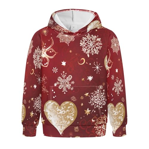 Kids Hoodies Sweaters Christmas Xmas Snowflake Hooded Sweatshirts with Big Pockets for Boys Girls B0400373
