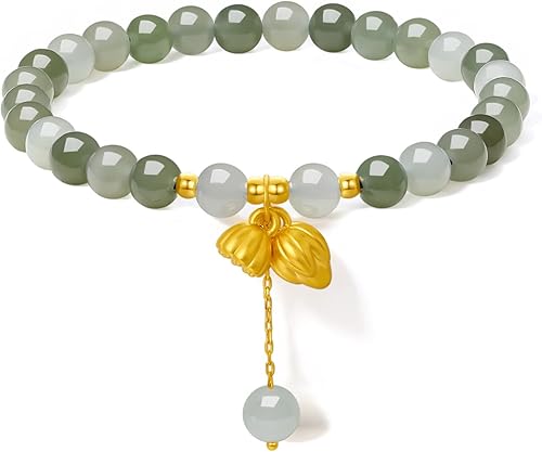 24K Gold Stretch Bracelets Real Gold Jadeite Jade Beaded Bracelet Real Gold Ring Clasp Stretch Bracelet Jewelry for Women Mom Daughter Y1910809