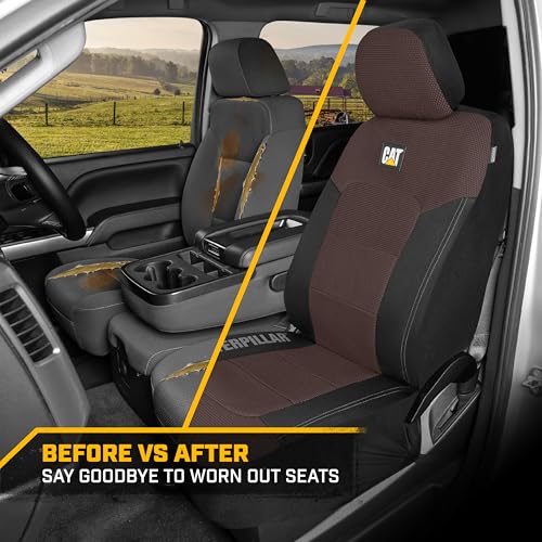 Image of CAT MeshFlex Universal Front Seat Covers for Trucks, Cars, & SUV - Brown | Airbag Compatible Interior Protection for Trucks, Suv, and Cars - (2) Front Seat Protectors Automotive and Truck Accessories