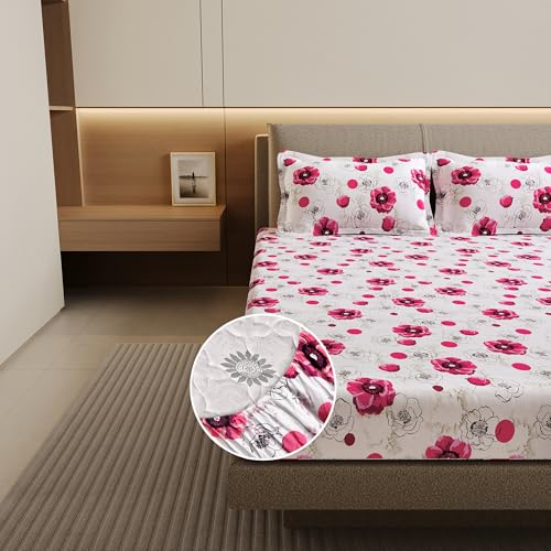 Image of Divine Casa Elastic Bedsheet Double Size (200 x 150 CM) with 2 Pillow Covers | Cotton Double Bed Sheet | Fitted Sheet for Double Bed | Snug Fit Mattress Sheet 200x150