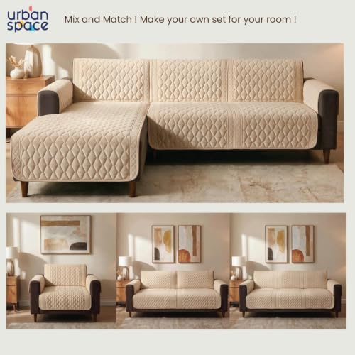 Image of Urban Space Velvet Embroidery Quilted Sofa Cover mat, Premium 3 Seater Non-Slip Sofa slipcover, Easy Care & Machine Washable, Seat Runner for Couch for Living Space (3 Seater - Honeycomb Beige)
