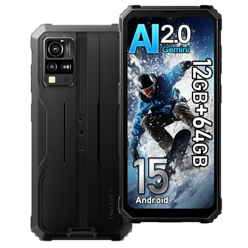Blackview BV4800SE Android 15 Outdoor Handy ohne Vertrag, 12GB+64GB/2TB Gemini AI, 6.56' HD+ Outdoor Smartphone Wasserdicht IP68, 16MP Kamera, 5100mAh Baustellenhandy Dual SIM 4G/NFC/OTG/GPS,Schwarz