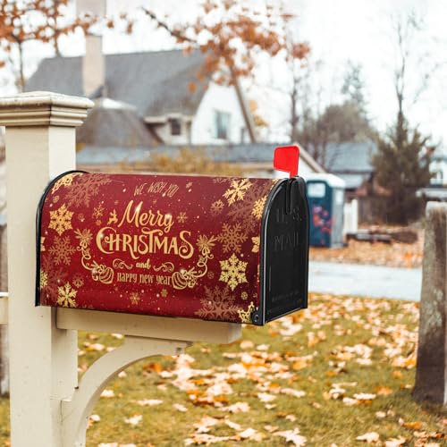 Image of Merry Christmas Red Mailbox Cover Magnetic 25.5 inch X 21 inch Snowflake Mailbox Covers Christmas Decor