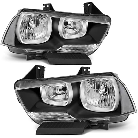 telpo Headlight Assembly Replacement For 2011-2014 Dodge Charger 11 Charger 12 Charger 13 Charger 14 Charger Headlamp Passenger and Driver Side (Black Housing Clear Reflector) Cover