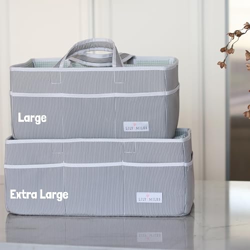 Image of Lily Miles Baby Diaper Caddy - Organizer Tote Bag for Baby Girl Essentials - Baby Shower Basket - Nursery Must Haves - Registry Favorites - Newborn Caddie Car Travel - Gray /Blush, Extra Large
