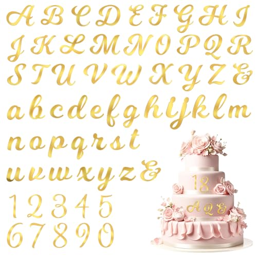 64 piezas de decoración para tartas con letras doradas, números acrílicos, decoración para tartas, personalizable, alfabeto A-Z, números 0 – 9, para tarta, cumpleaños, boda, aniversario, fiesta