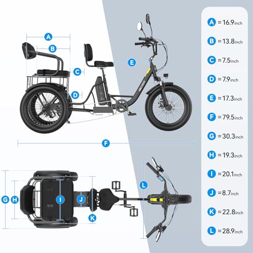 Image of ANCHEER Electric Tricycle for Adults, 20 inch Fat Tire Electric Trike, 15.5MPH Ebike for Seniors, 3 Wheel Electric Bike, 864Wh Removable Battery, LCD, Rear Differential, Rear Seat Basket
