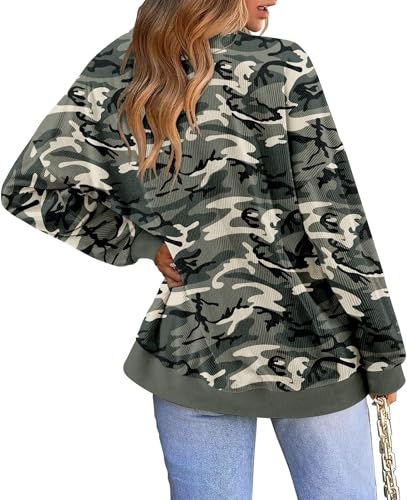KISSMODA Women's Casual Long Sleeve Sweatshirt Color Block/Solid Crewneck Corduroy Pullover Cute Tops