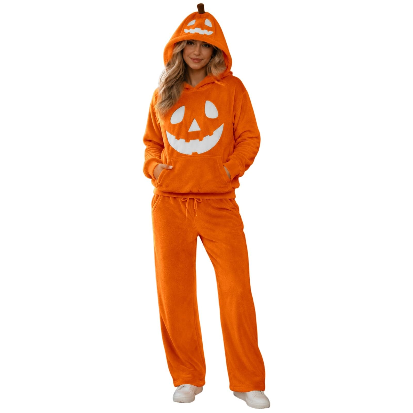 Tuta Zucca Halloween Uomo Donna Pigiama Intero con Cappuccio Morbida Tuta con Cappuccio, Stile Halloween Divertente, Pigiama Intero in Pile per Feste, Casa e Cosplay