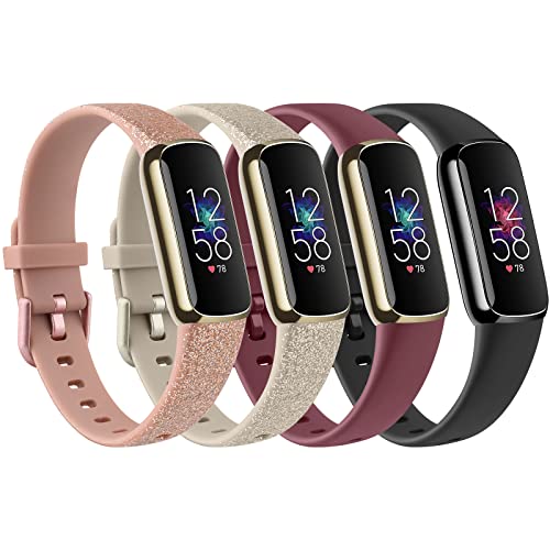 Image of 4 PACK Sport Bands Compatible with Fitbit Luxe Bands for Women Men, Soft Silicone Replacement Sport Straps Wristbands for Fitbit Luxe Fitness and Wellness Tracker
