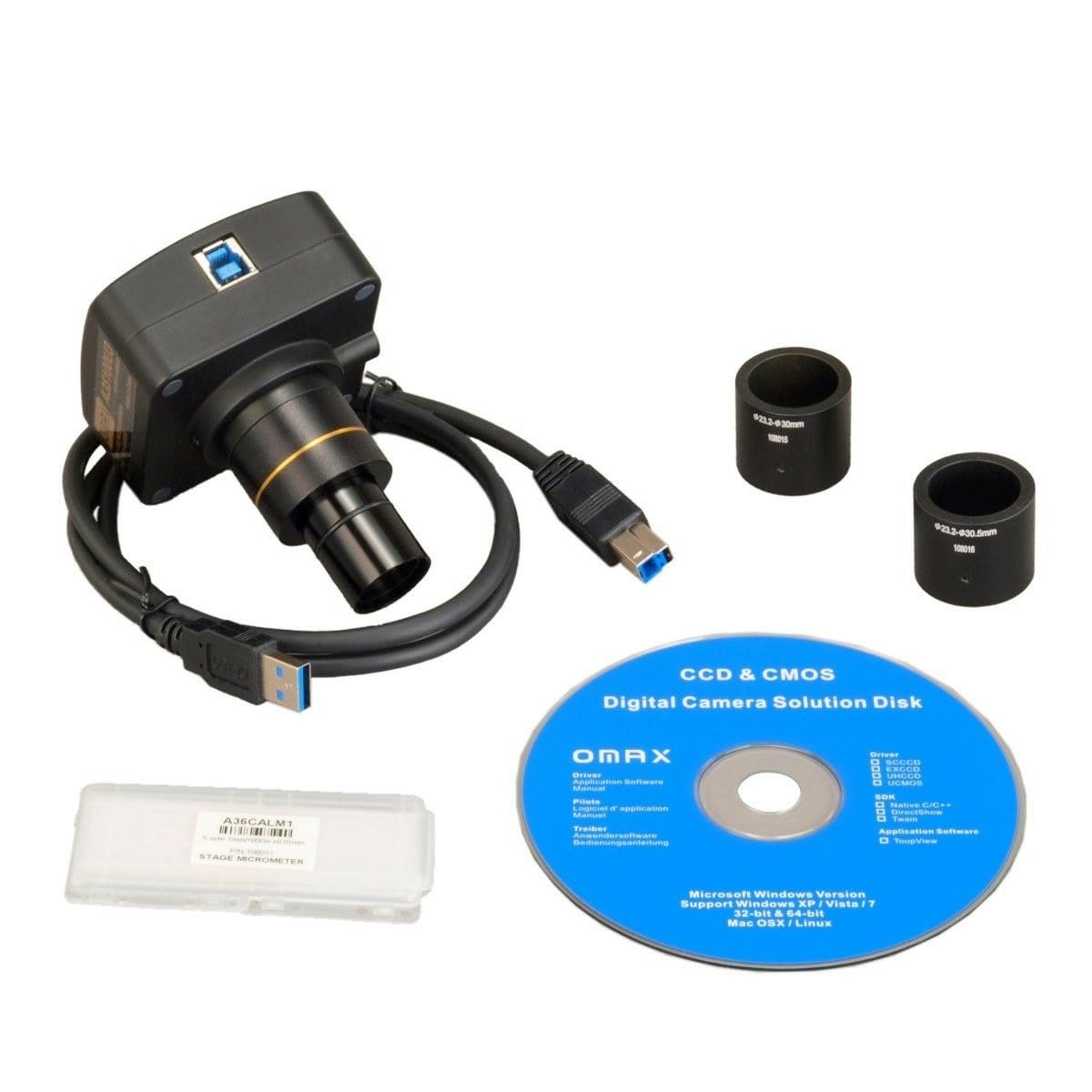 OMAX AmScope A3550U3 5MP USB3.0 Digitalkamera für Mikroskop mit 0.01 mm Kalibrierung Rutschen