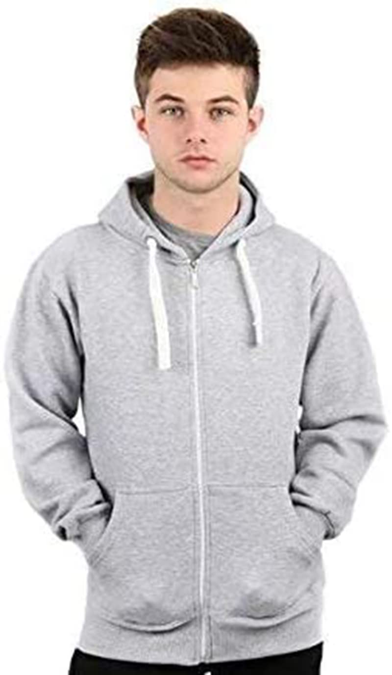 H&F Men’s Classic Plain Long Sleeve Hooded Drawstring Sweatshirt Pullover & Full Zip Hoodie Fleece Jumper Soft and Comfy Adult Top 2 Side Pocket Work Wear Jackets Size S-5XL (Zipper Grey, 5XL)