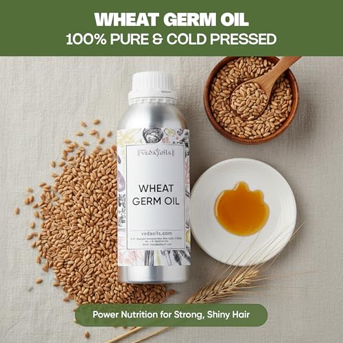 Image of VedaOils Wheat Germ Oil 100ml | 100% Cold Pressed Pure Natural Wheat Germ Oil for Skin & Hair Growth | Anti-Hairfall, Promotes Hair Growth, Softness & Shine