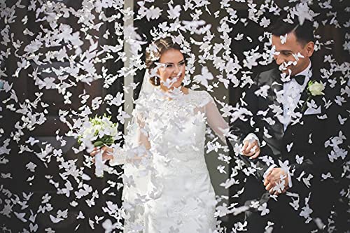 12 Konfetti-Kanonen 40cm zur Hochzeit, Party oder Geburtstag (Weiße Schmetterlinge)