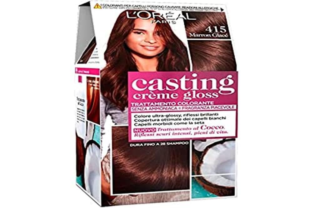 L'Oréal Paris Hair Dye Casting Creme Gloss, sin amoníaco para una fragancia agradable, 415 Gianduia Chocolate, paquete de 1