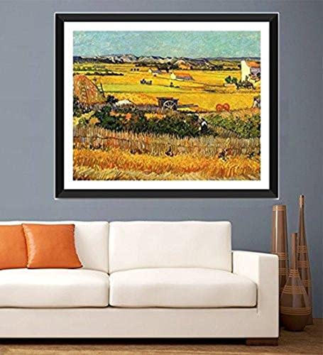 Image of Tallenge - Harvest At La Crau by Van Gog - Top 10 Vincent Van Gogh Poster Collection - Large Poster Paper - Framed (24 x 34 inches)