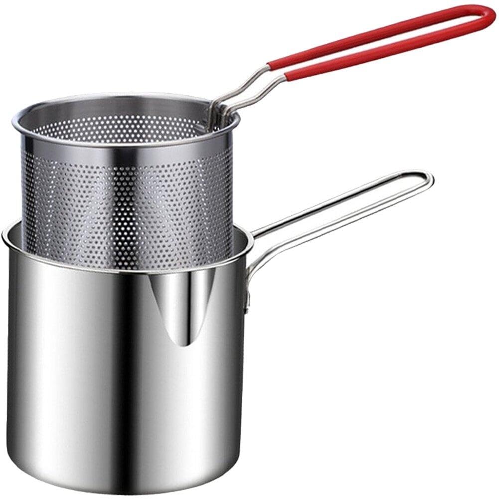 Hrippy Silver Deep Fryer Set, Frying Basket Pot Fryer Chip Pan Pot For Fries, Stainless Steel Chip Pan With Basket, Strainer Chip Pan