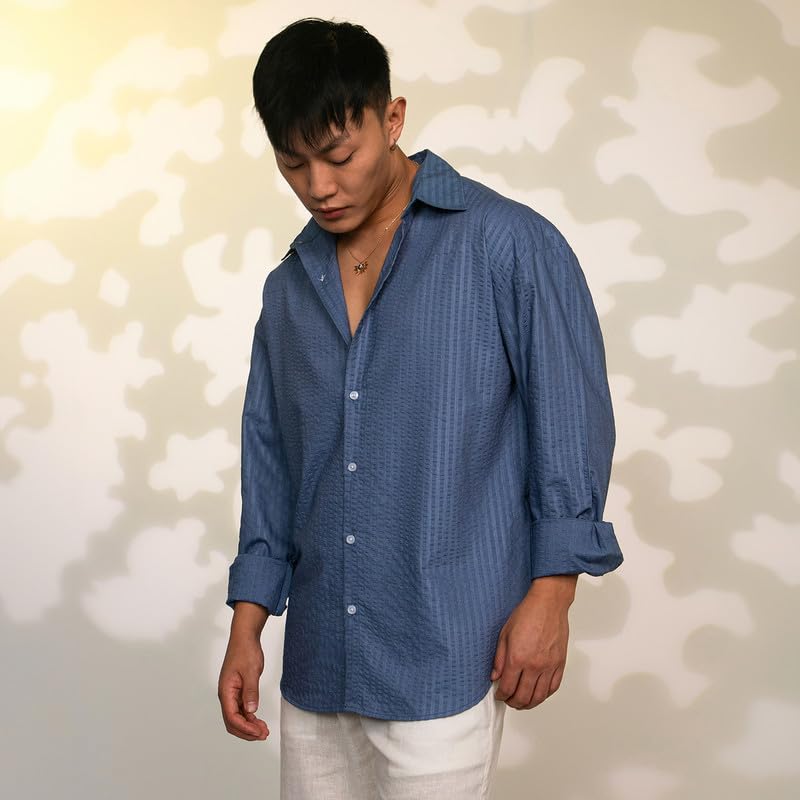 Image of CAHOOT Men's Veined-Textured Shirt | Casual Wear | Spread Collar | Long Sleeve | Button Closure | Shirt Crafted with Comfort Fit for Everyday Wear