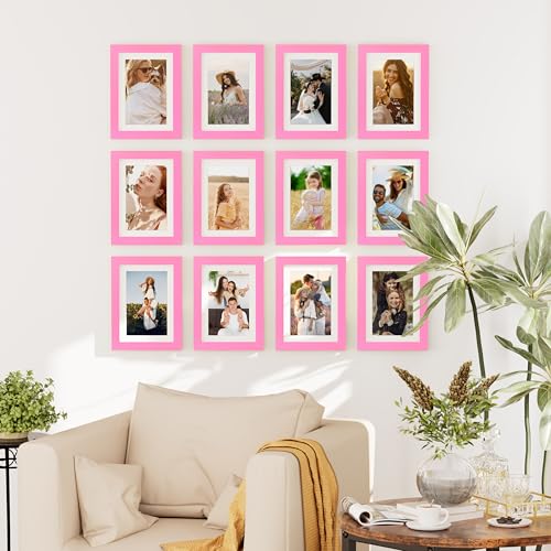 decorUhome 5x7 Picture Frame Set of 10, Display Photos 4x6 with Mat or 5x7 Unmatted for Picture Frames Collage Wall Decor, Pink