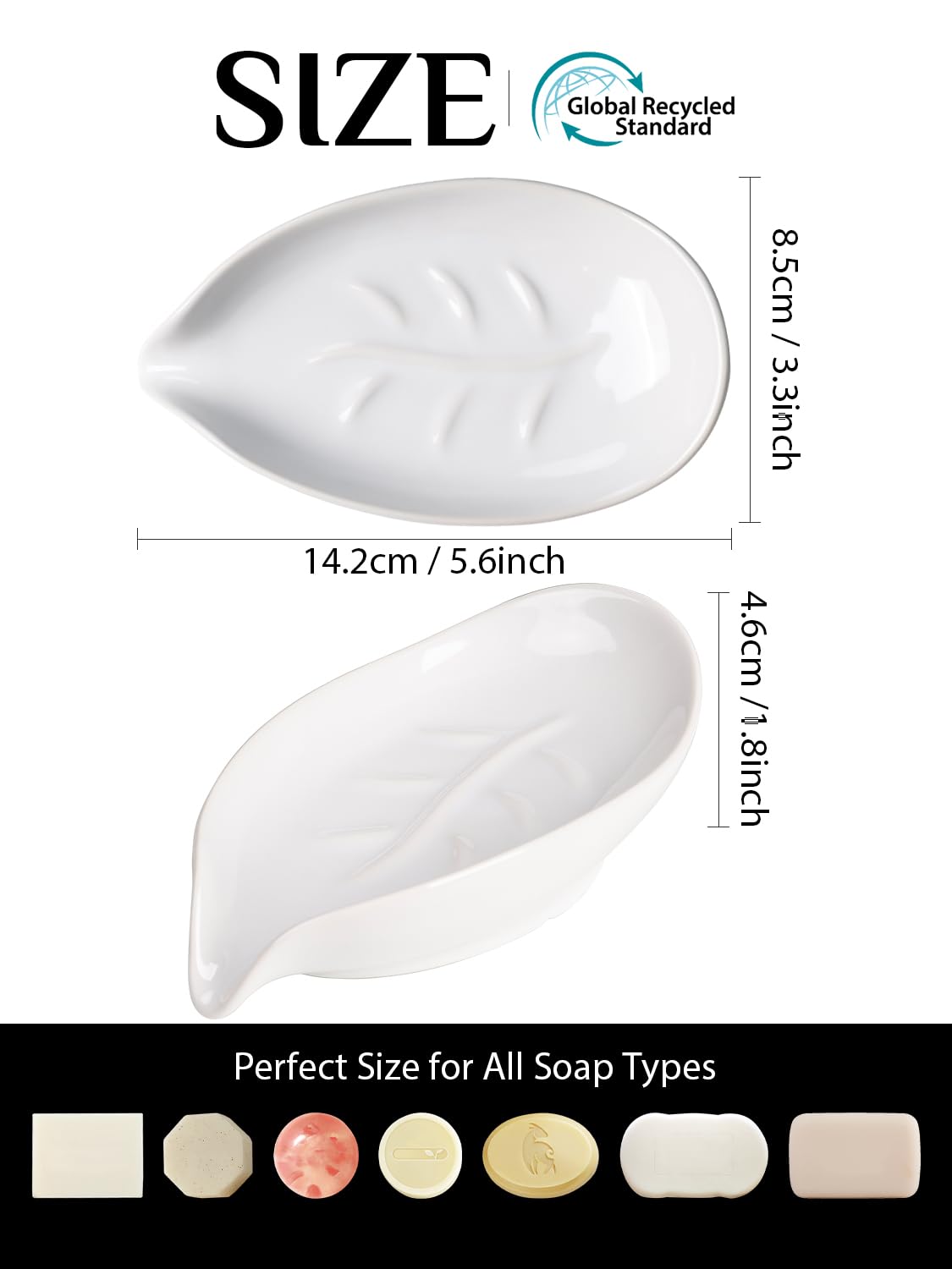 ANTIS'S HOME Ceramic Soap Dish Set of 2, Elegant Leaf-Shaped White Porcelain Soap Holders for Bathroom & Kitchen, Non-Slip - Image 2
