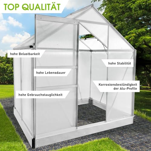 BRAST Gewächshaus Aluminium mit Fundament | 41 Modelle | 130x190x195cm - 490x250x235cm | TÜV geprüft | 6mm Hohlkammerplatten | rostfrei wetterfest temperaturbeständig | 130x190x195cm Silber – Bild 4