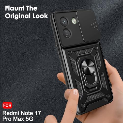 Image of TheGiftKart Tough Armor Bumper Back Cover Case for Redmi Note 17 Pro Max 5G | Sliding Camera Cover, Kickstand & Ring Holder | 360 Degree Protection Back Cover Case (PC & TPU, Black)