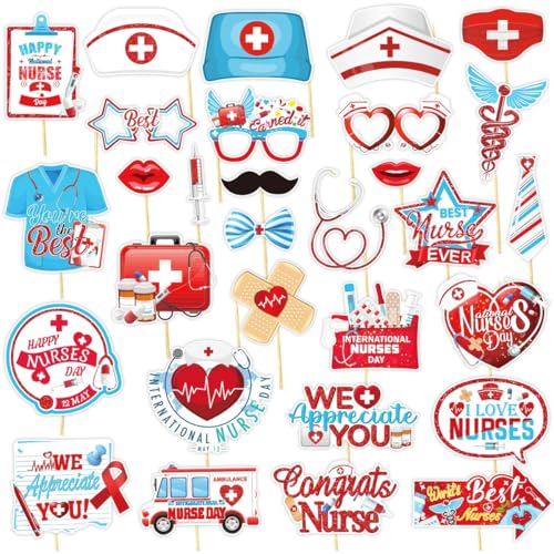 YINcrinx 30 Piezas Decoracion de Fiesta Tematica de Enfermera, Atrezzo para Fotos de Graduacion de Enfermera, Fiesta Rave, Despedida de Soltera, Fiesta de Navidad