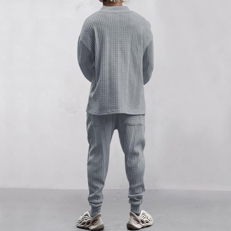 Suéter Jacquard de cuello V para hombres y pantalones largos conjuntos de dos piezas de punto de otoño e invierno