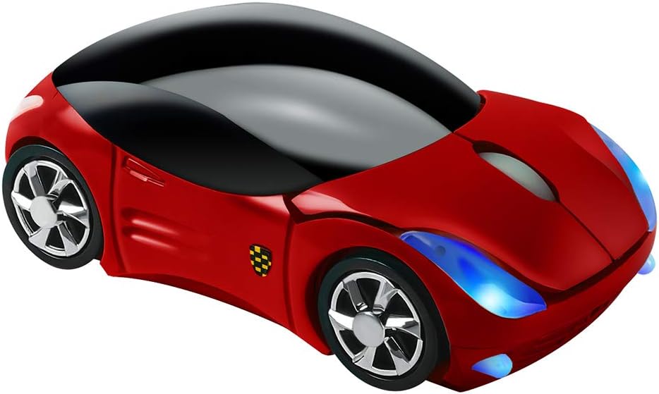Usbkingdom 2.4GHz Wireless Mouse Cool 3D Sport Car Shape Ergonomic Optical Mice with USB Receiver for PC Laptop Computer Women Small Hands (Red)