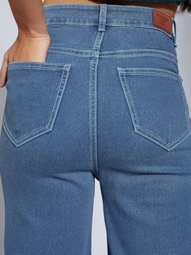 Image of Miss Chase Women's Wide-Leg High-Rise Regular-Length Stretchable Shaping Denim Jeans