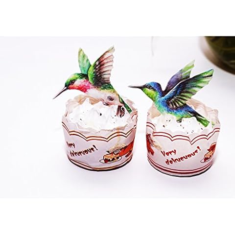 GEORLD Edible Cupcake Topper Wafer Hummingbird Cake Bird Decoration by Wafer Paper,12 Counts,Flat not 3D Cover