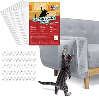 Lewondr Cat Scratch Couch Protector 10 Packs, Furniture Protectors from Cats, Clear Sofa Protector Cat Scratching Deterrent Tapes with 50 Pins, 4 Pack(M)9"x17"+ 6 Pack(L)12"x17"
