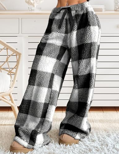 Wyeysyt Women Fuzzy Pajama Pants Plush Elastic Waist Wide Leg Leopard Pants Pj Bottoms Lounge Pants3