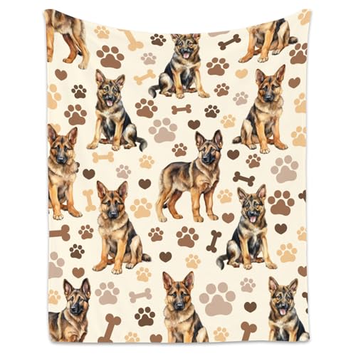 German Shepherd Blanket with Girls Boys, 40x50 Inches Blanket with Dogs on it, Cozy Soft Throw Gifts for Dog Lovers, Cute Flannel Throw Blankets for Couch Sofa