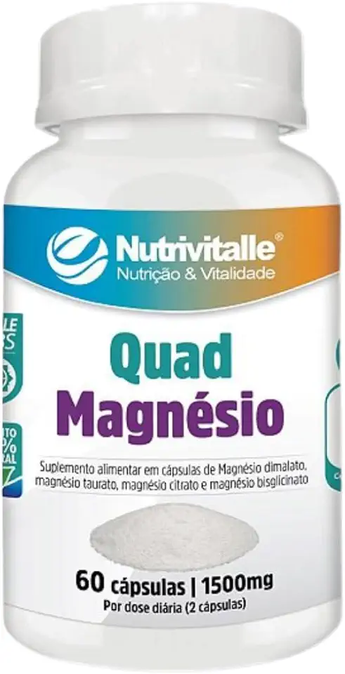 Quad Magnésio Malato + Taurato + Citrato + Bisglicinato Nutrivitalle 60 Cápsulas