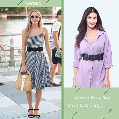 VOCHIC PU Leather Elastic Wide Belt for Women Ladies Dress Stretch Thick Waist Belts2