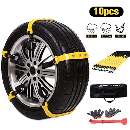Snow Chains, Tire Chains for SUV, Security Chain Anti-Skid Chains for Cars Trucks Vehicle Ice Snow Mud Sand Universal 10PCS 7.2-11.6'' Easy to Install Remove Adjustable Durable Winter Driving