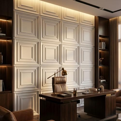Image of Kayra Decor 3D PVC Wall Panels for Bedroom & Living Room | Frame Design | White Color | 19.7 x 19.7 Inch | Pack of 18 | 48.42 Sq Ft