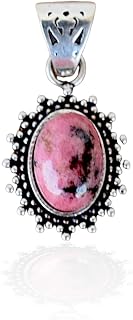Rhodonite Pendant- 925 Sterling Silver Plated Pendant- Pink Gemstone Pendant-Oval Shape Cabochon Gemstone Pendant- P19D